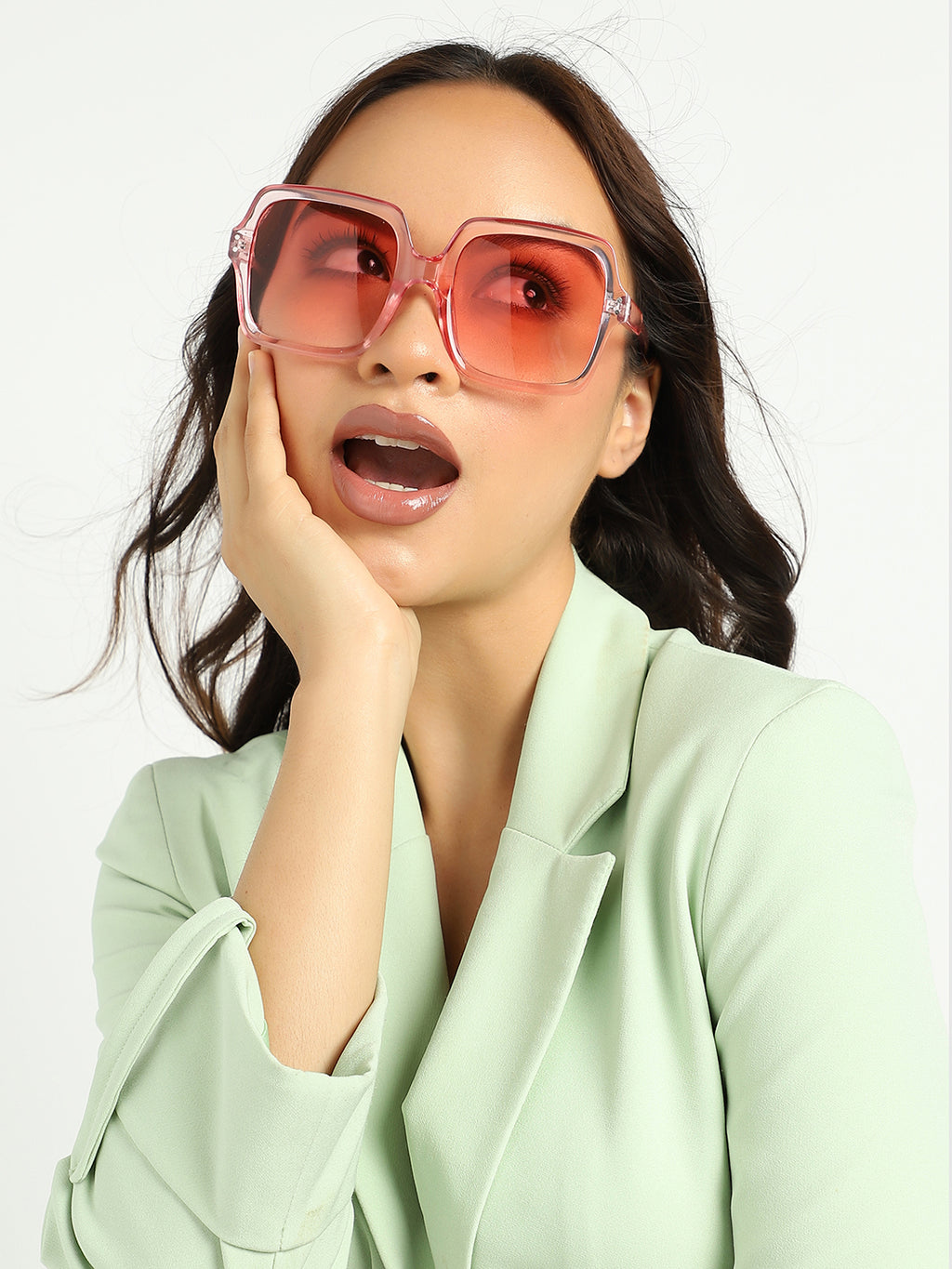 Tinted Lens Pink Frame Oversized Sunglass