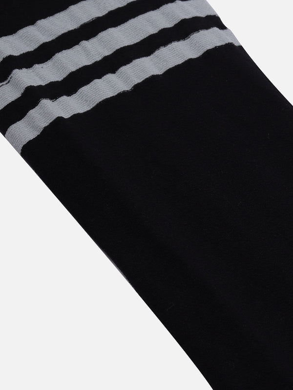 Black Stripe Solid Thigh High Stockings