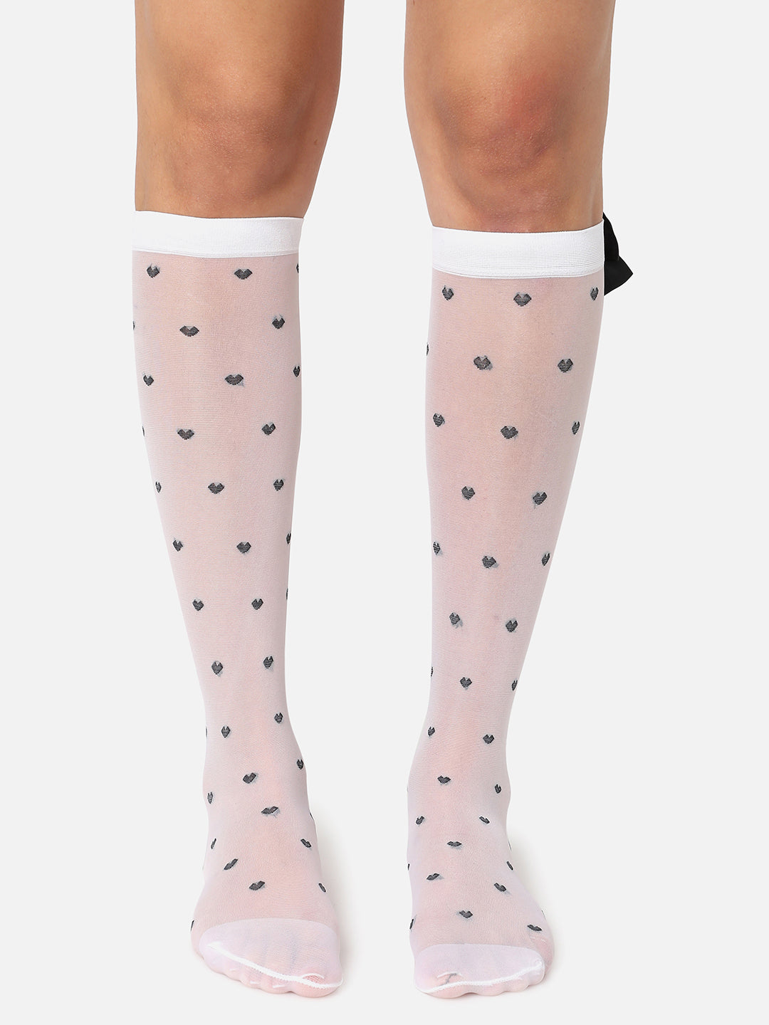 White Knee High Stockings With Bow