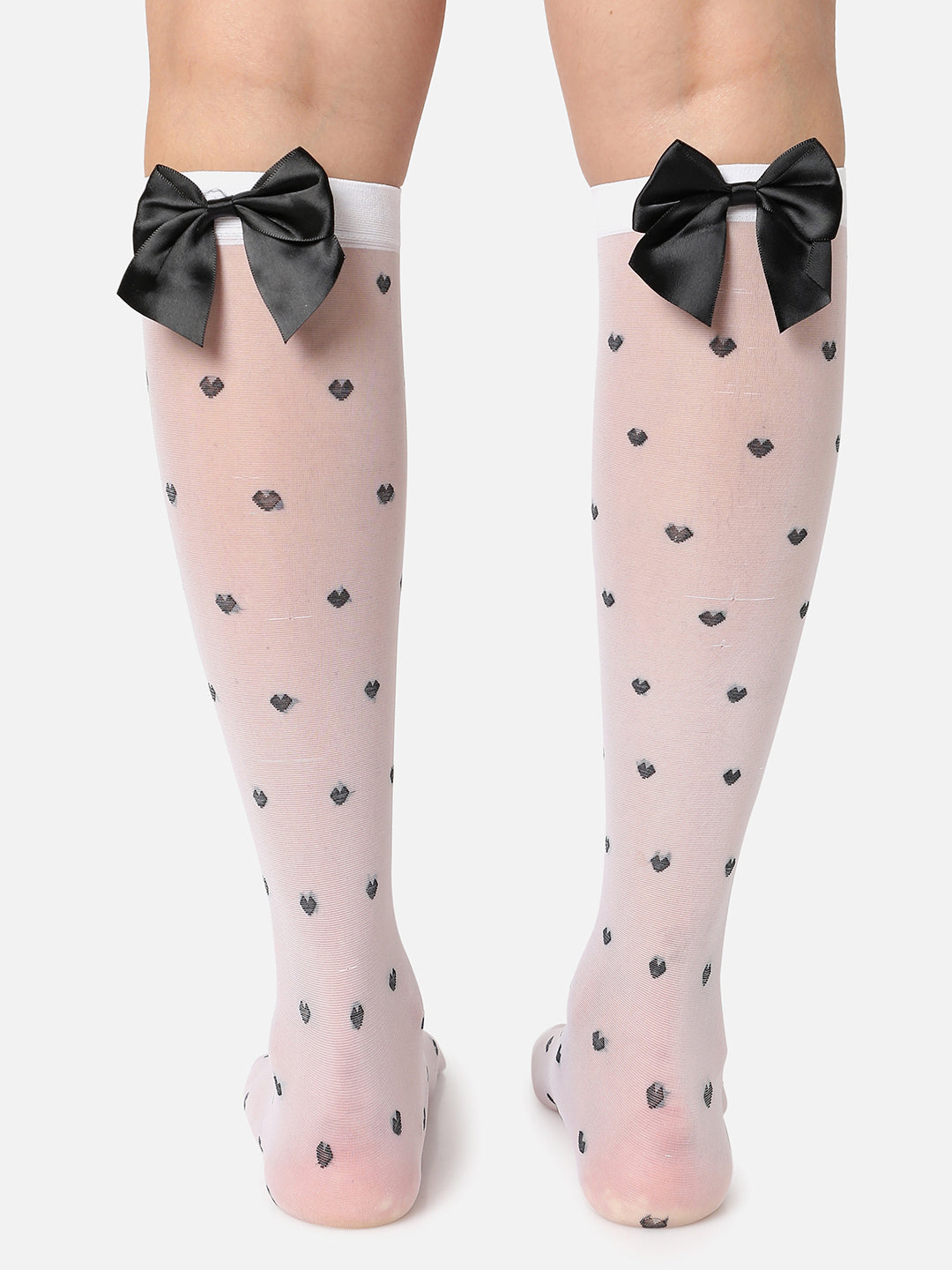 White Knee High Stockings With Bow