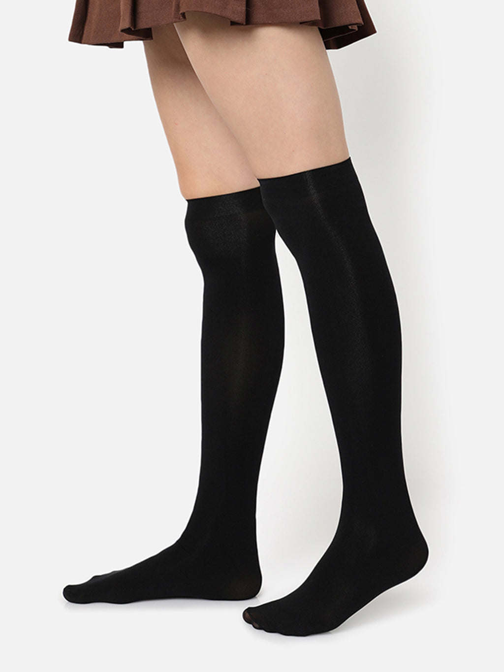 Black Solid Thigh High Stockings