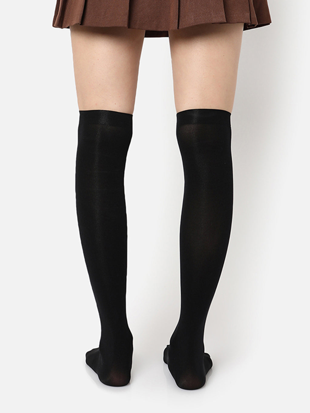 Black Solid Thigh High Stockings