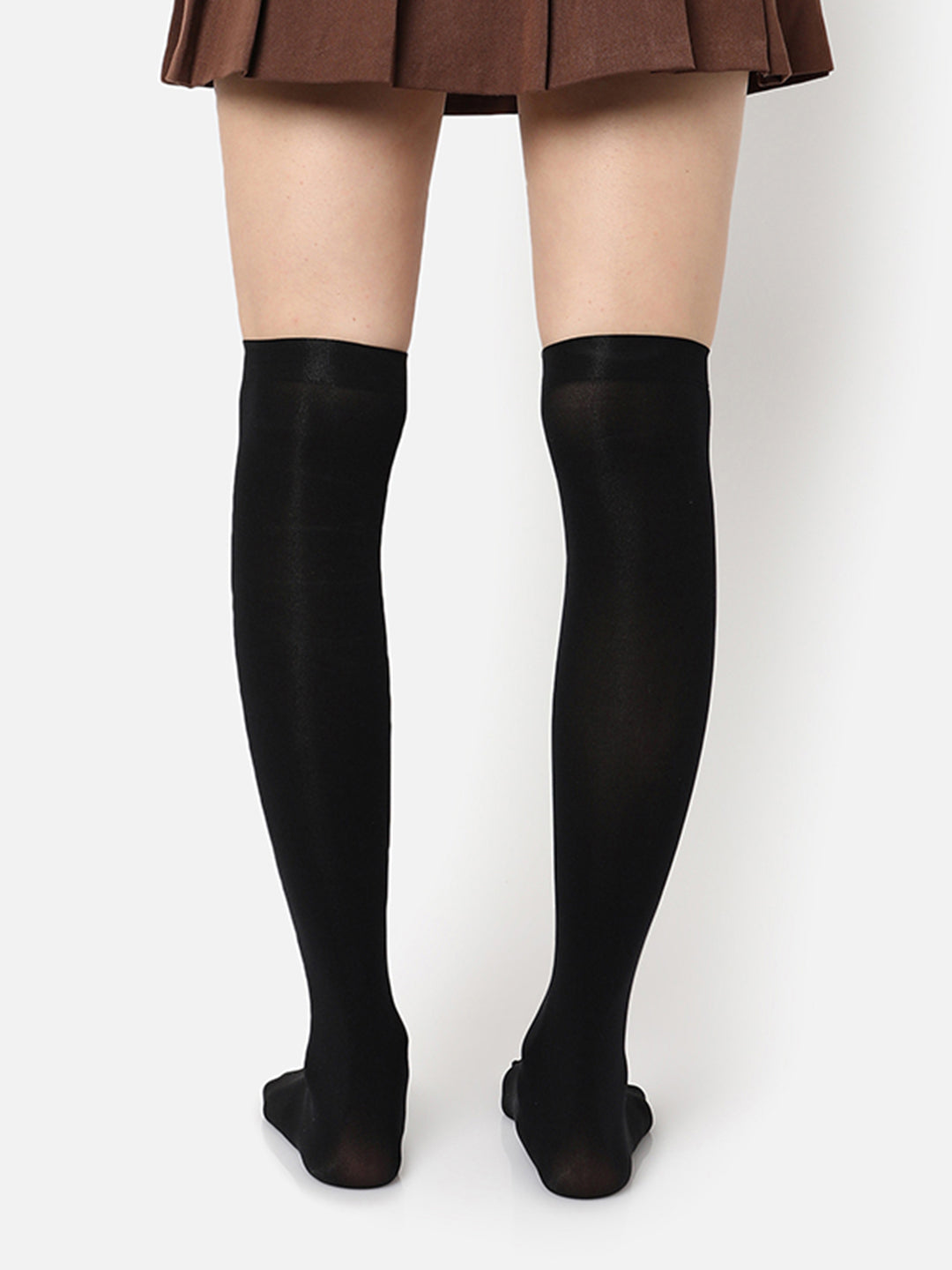 Black Solid Thigh High Stockings