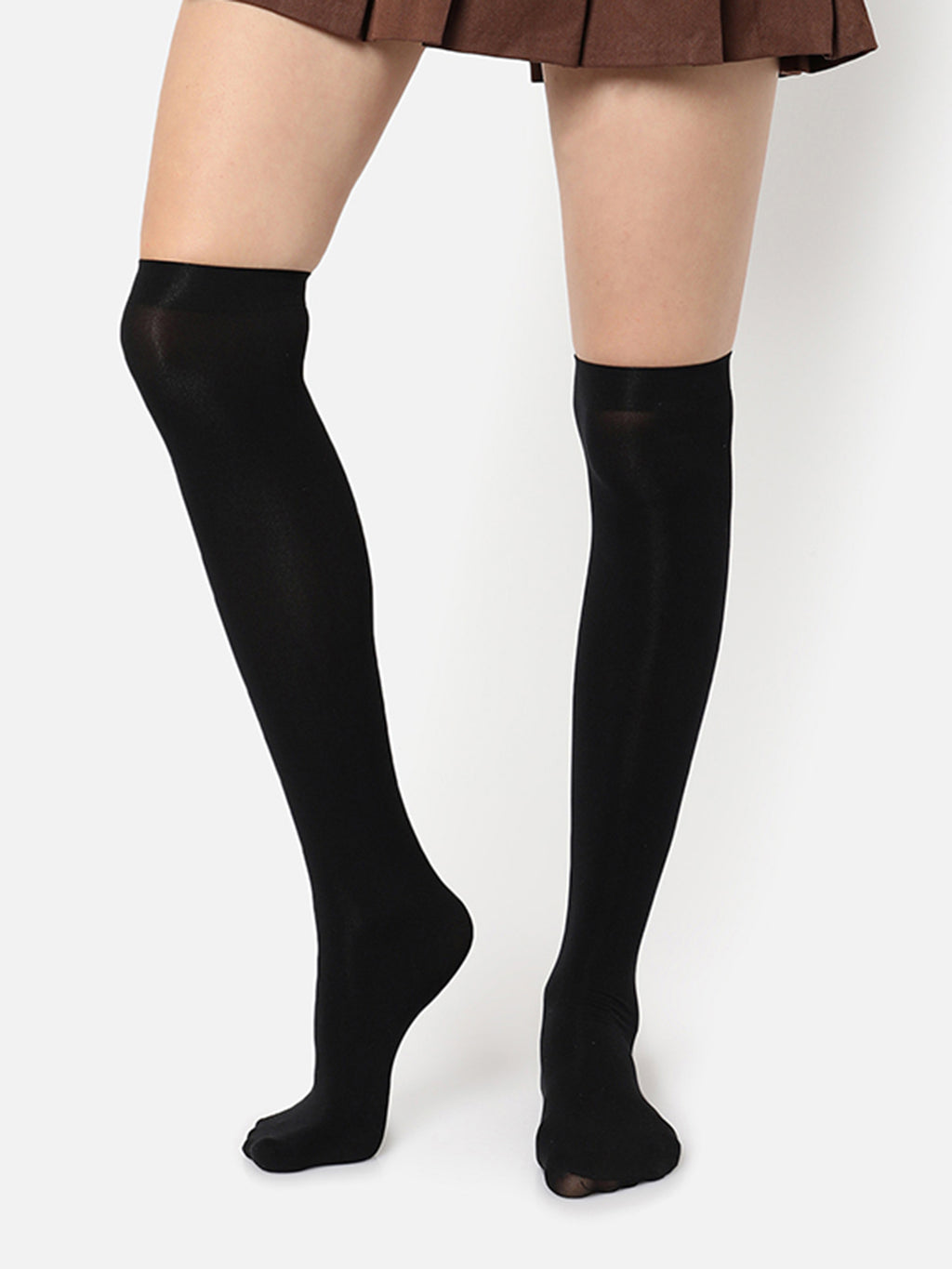 Black Solid Thigh High Stockings