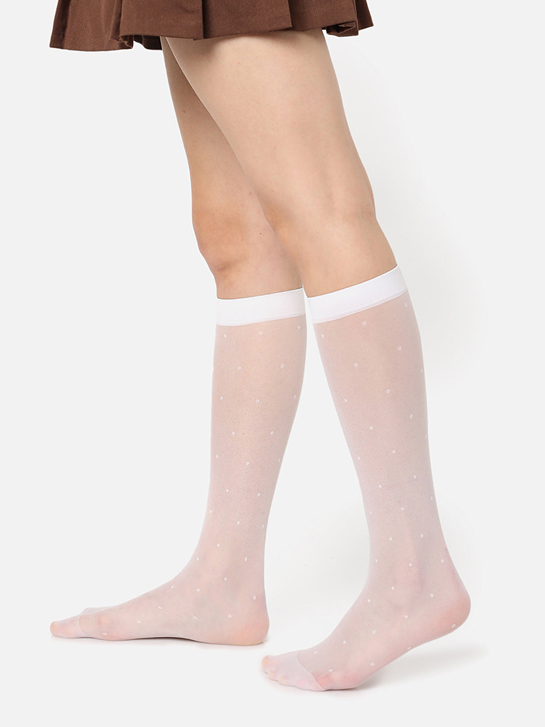 White Solid Knee High Stockings