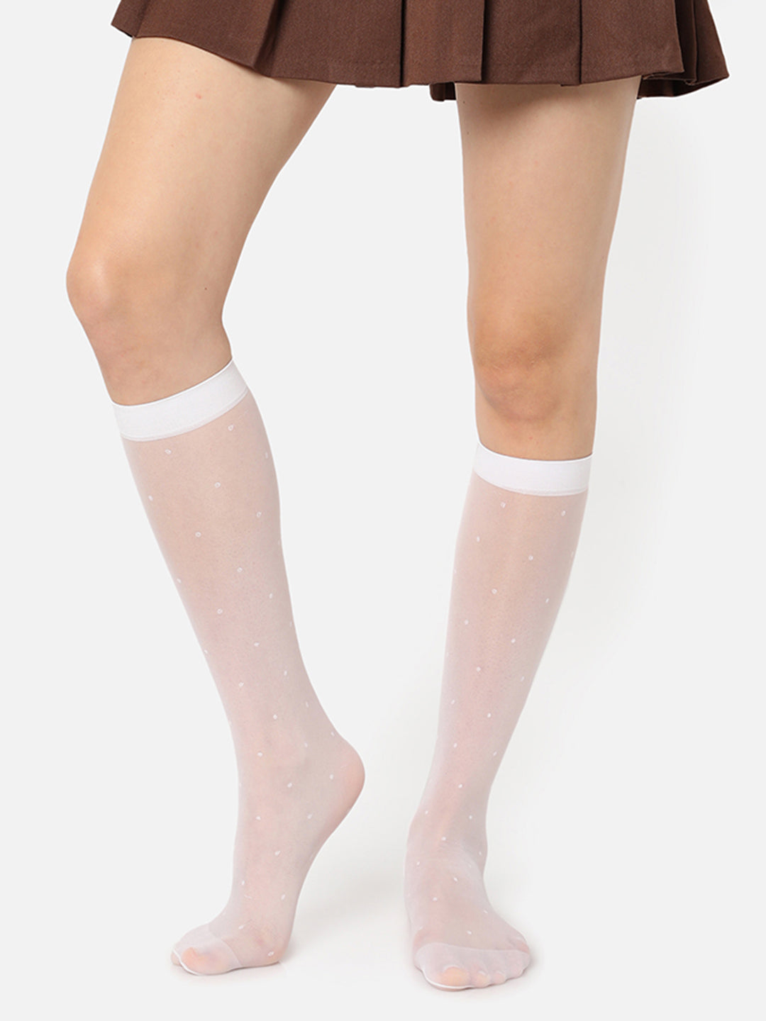 White Solid Knee High Stockings