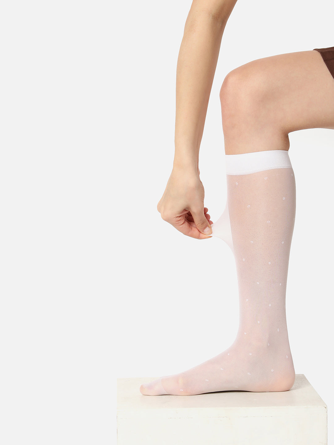White Solid Knee High Stockings
