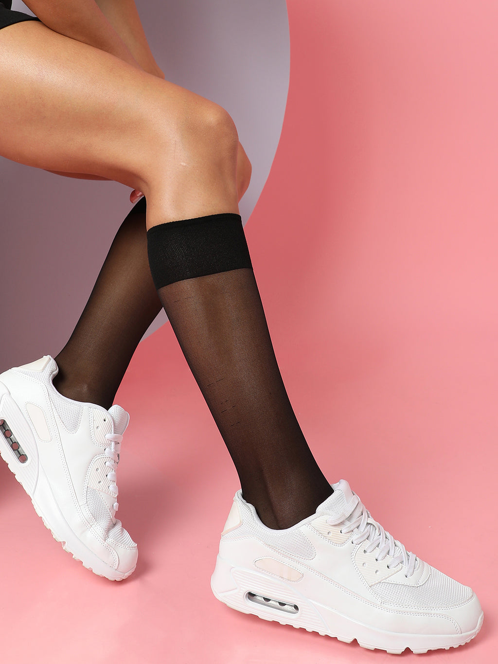 Black Solid Knee High Stockings