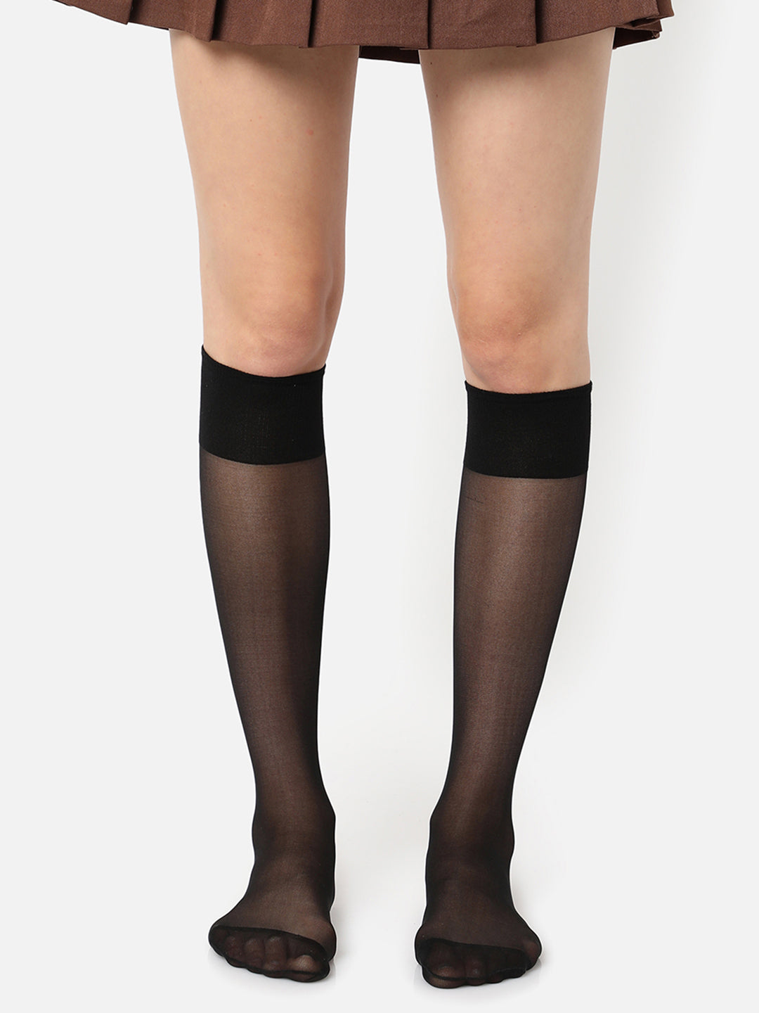 Black Solid Knee High Stockings