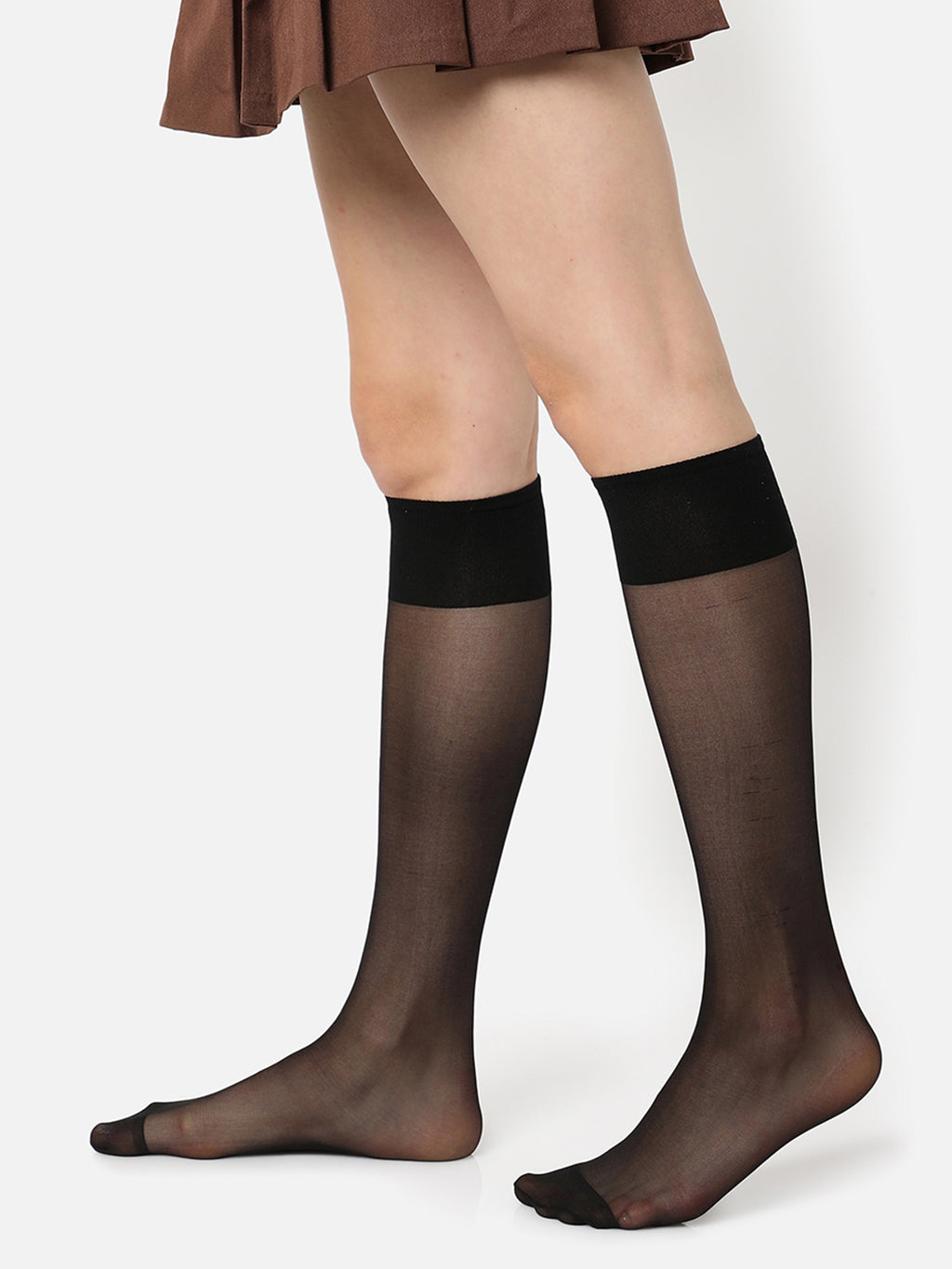Black Solid Knee High Stockings