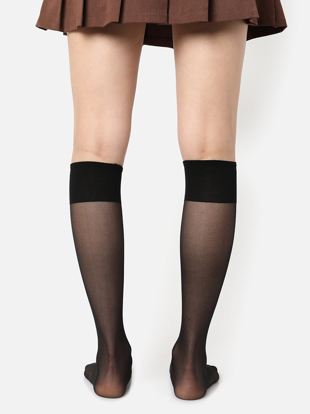 Black Solid Knee High Stockings