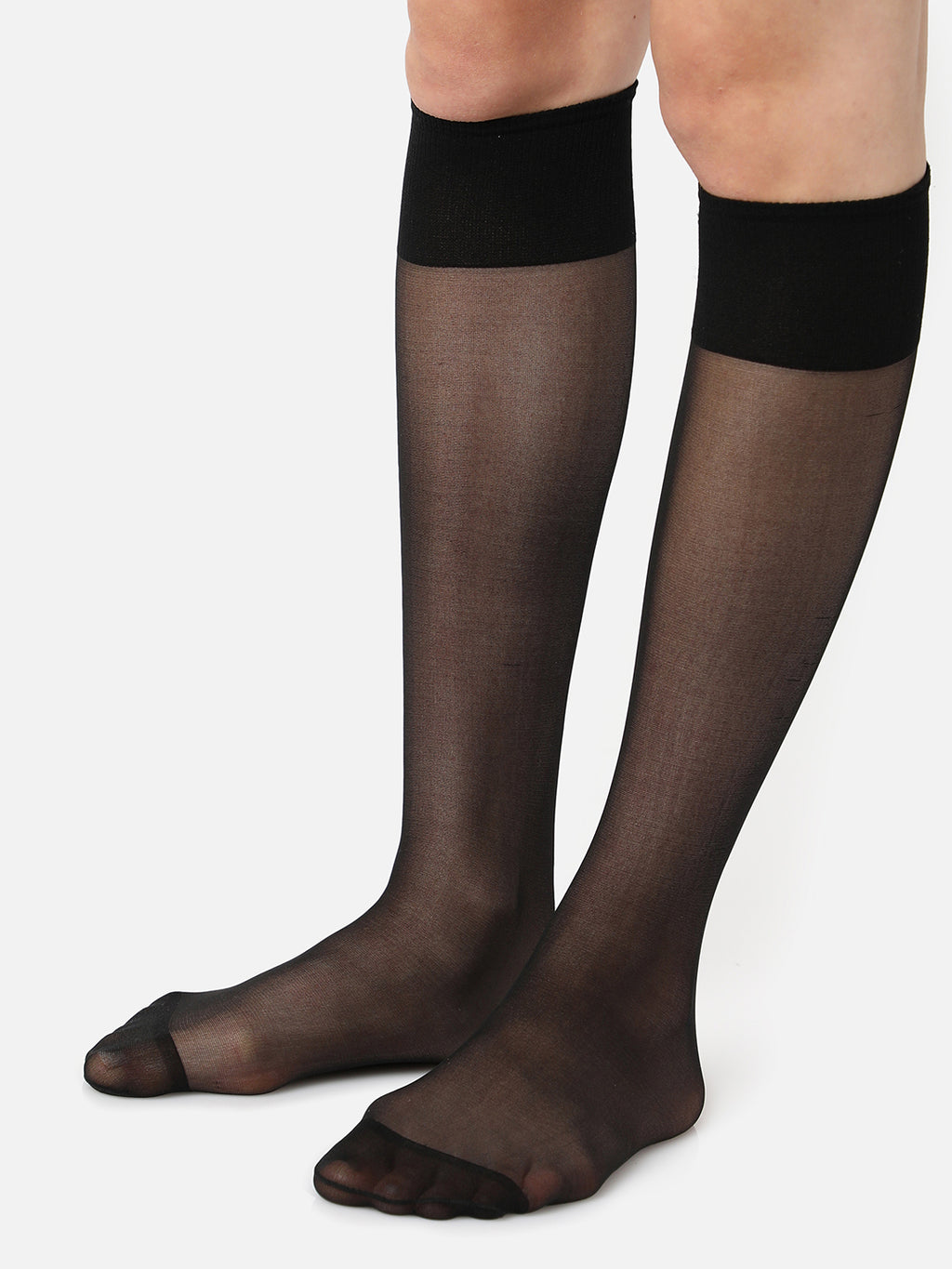 Black Solid Knee High Stockings