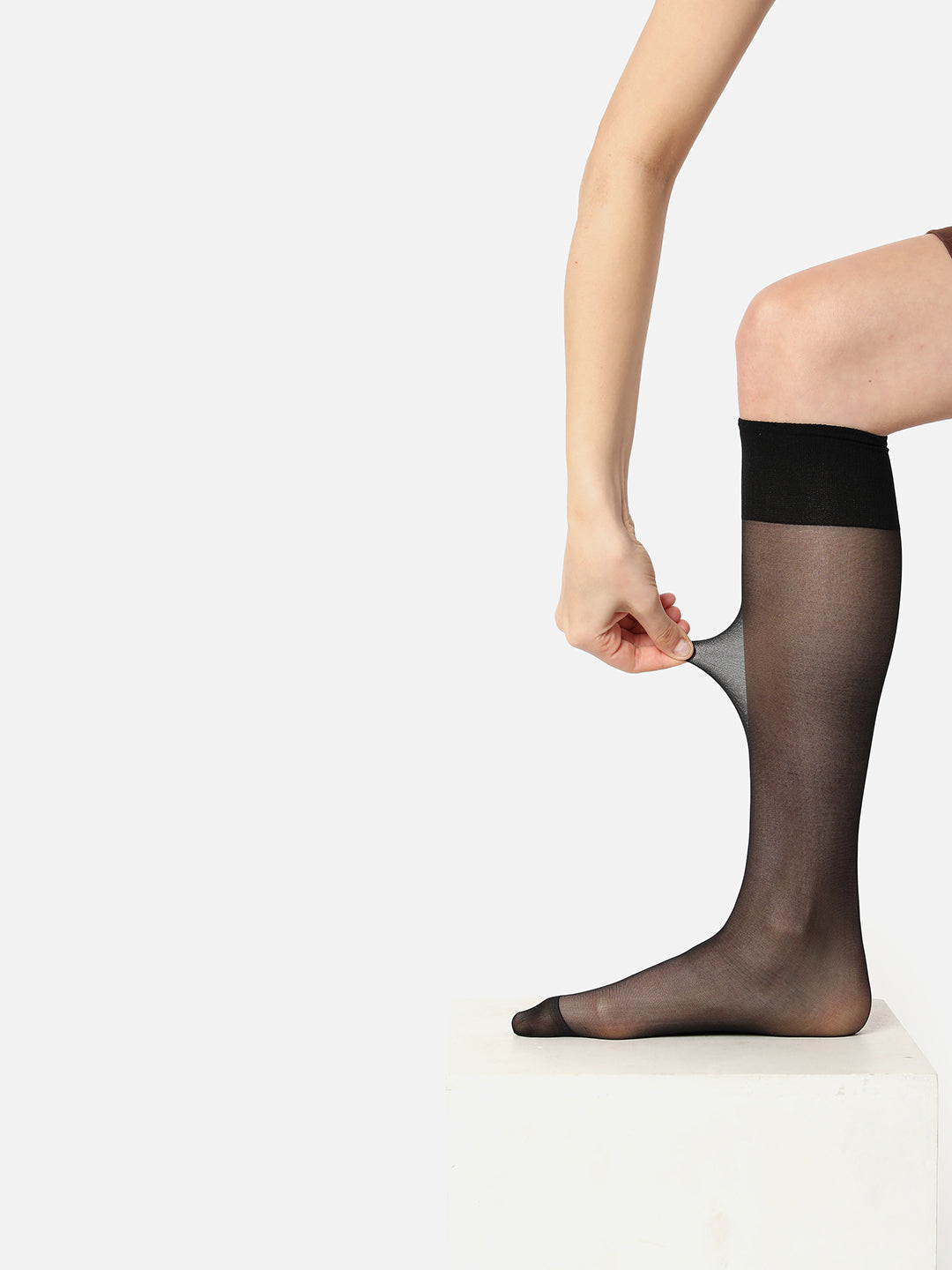 Black Solid Knee High Stockings