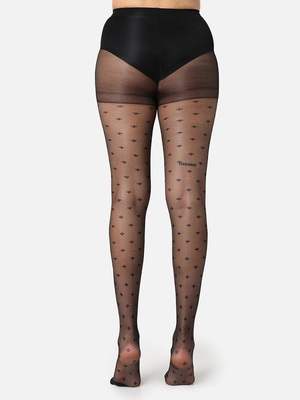 Black Printed Sheer Stockings