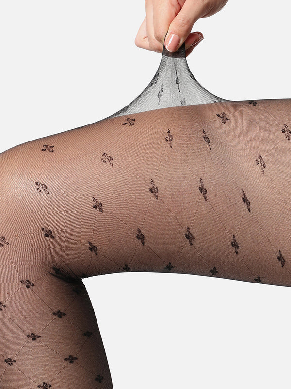 Black Printed Sheer Stockings