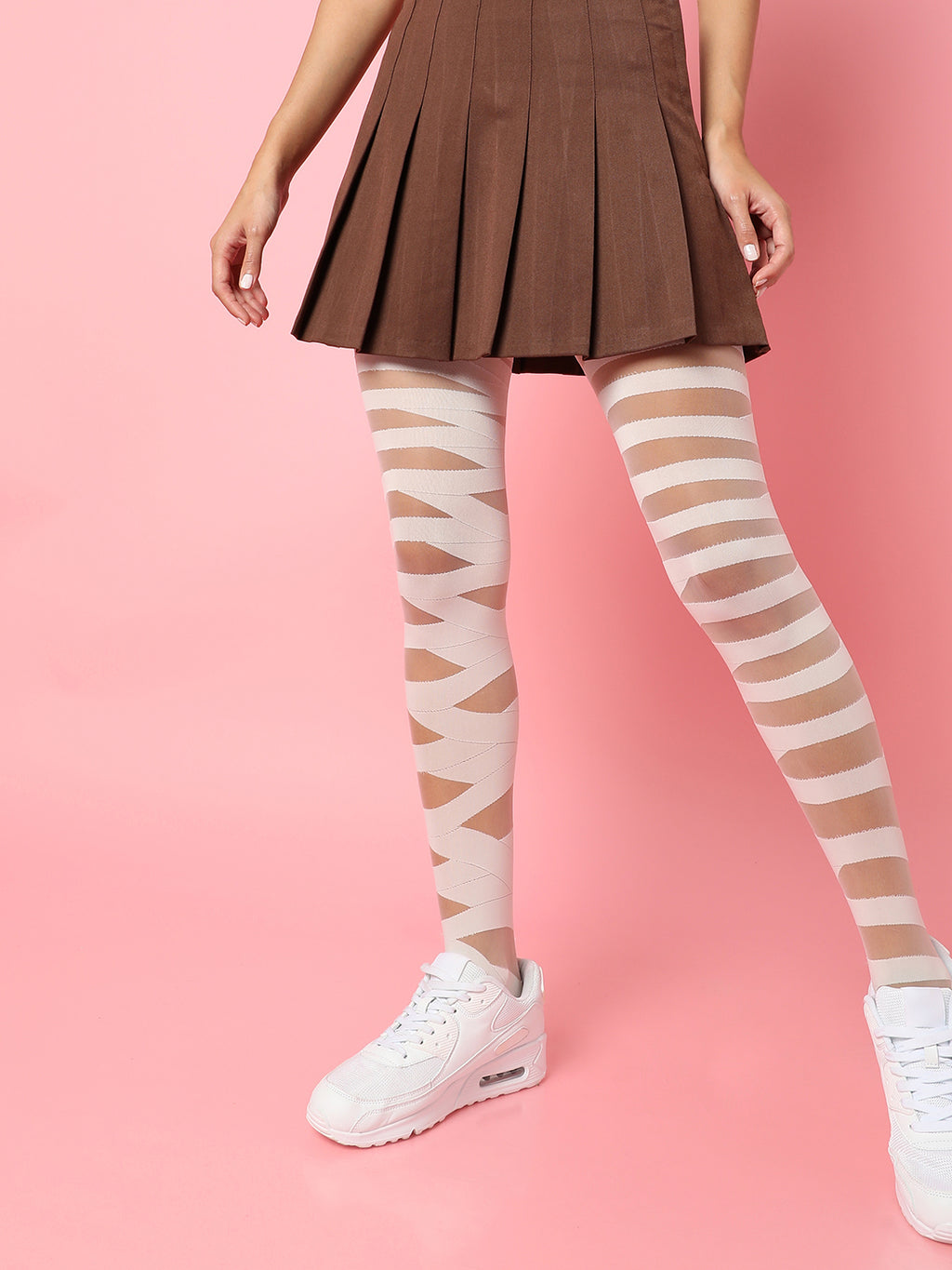 White Striped Sheer Stockings