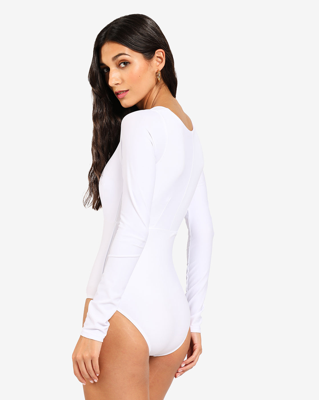 Solid Blue V-Neck Full Sleeves Swimsuit