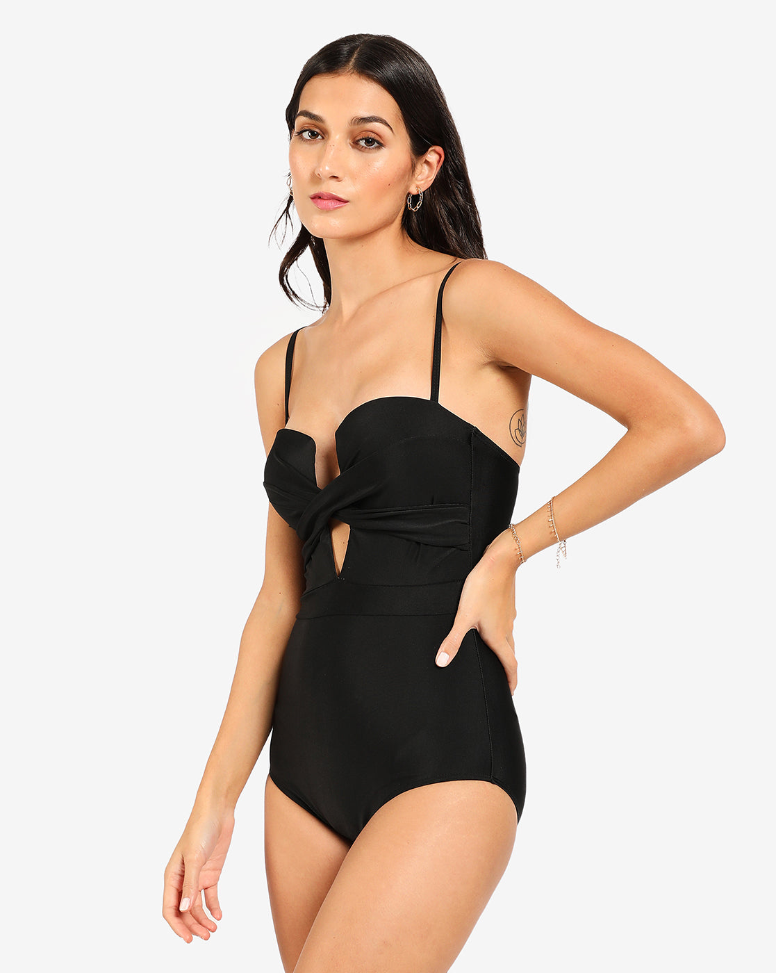 Solid Black Shoulder Strap Monokini