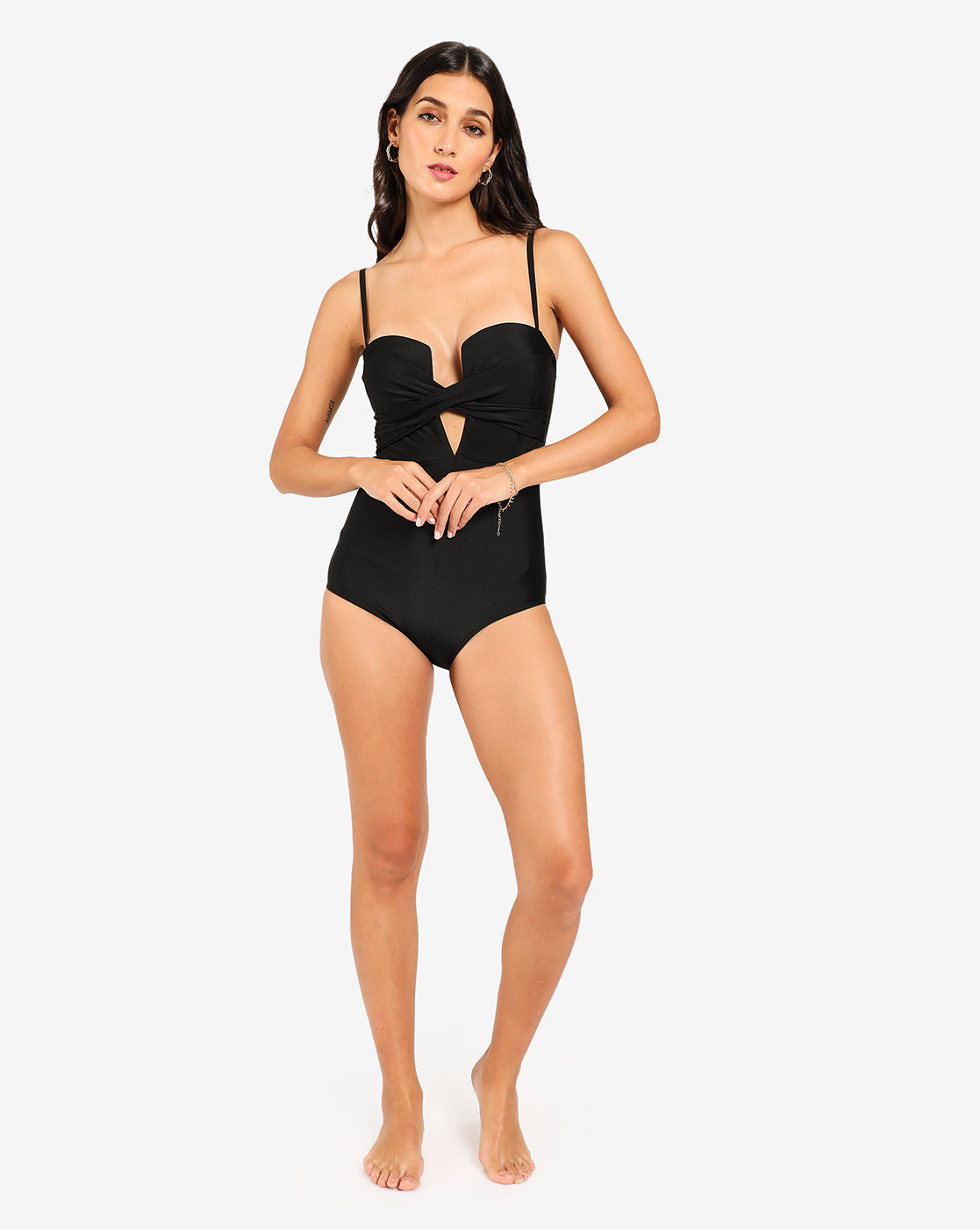 Solid Black Shoulder Strap Monokini