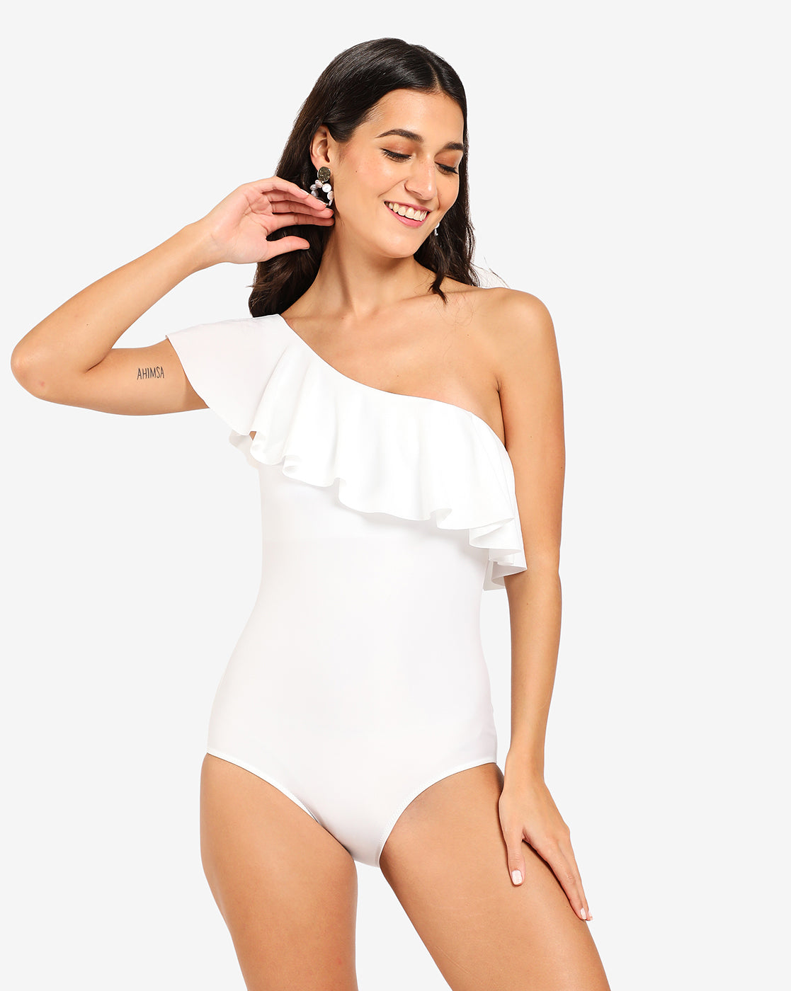 Ruffle One-Shoulder One-Piece Swimsuit