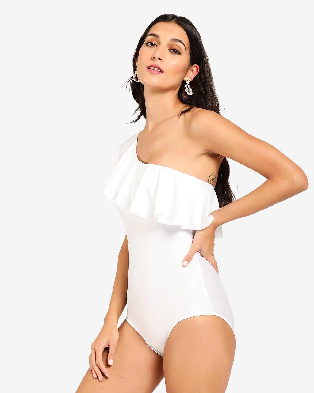 Ruffle One-Shoulder One-Piece Swimsuit