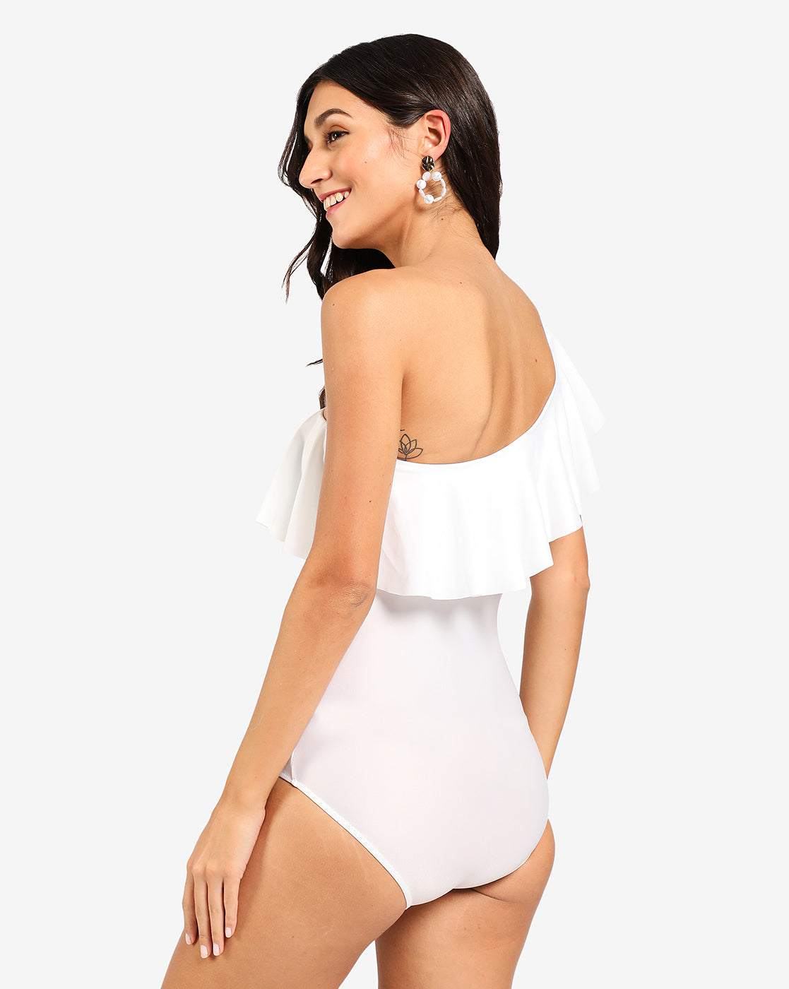 Ruffle One-Shoulder One-Piece Swimsuit