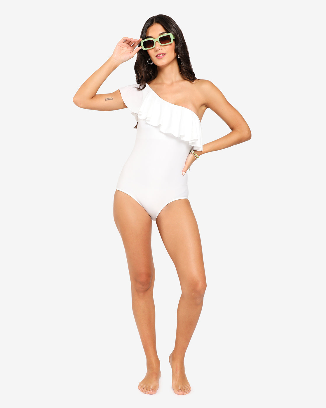 Ruffle One-Shoulder One-Piece Swimsuit