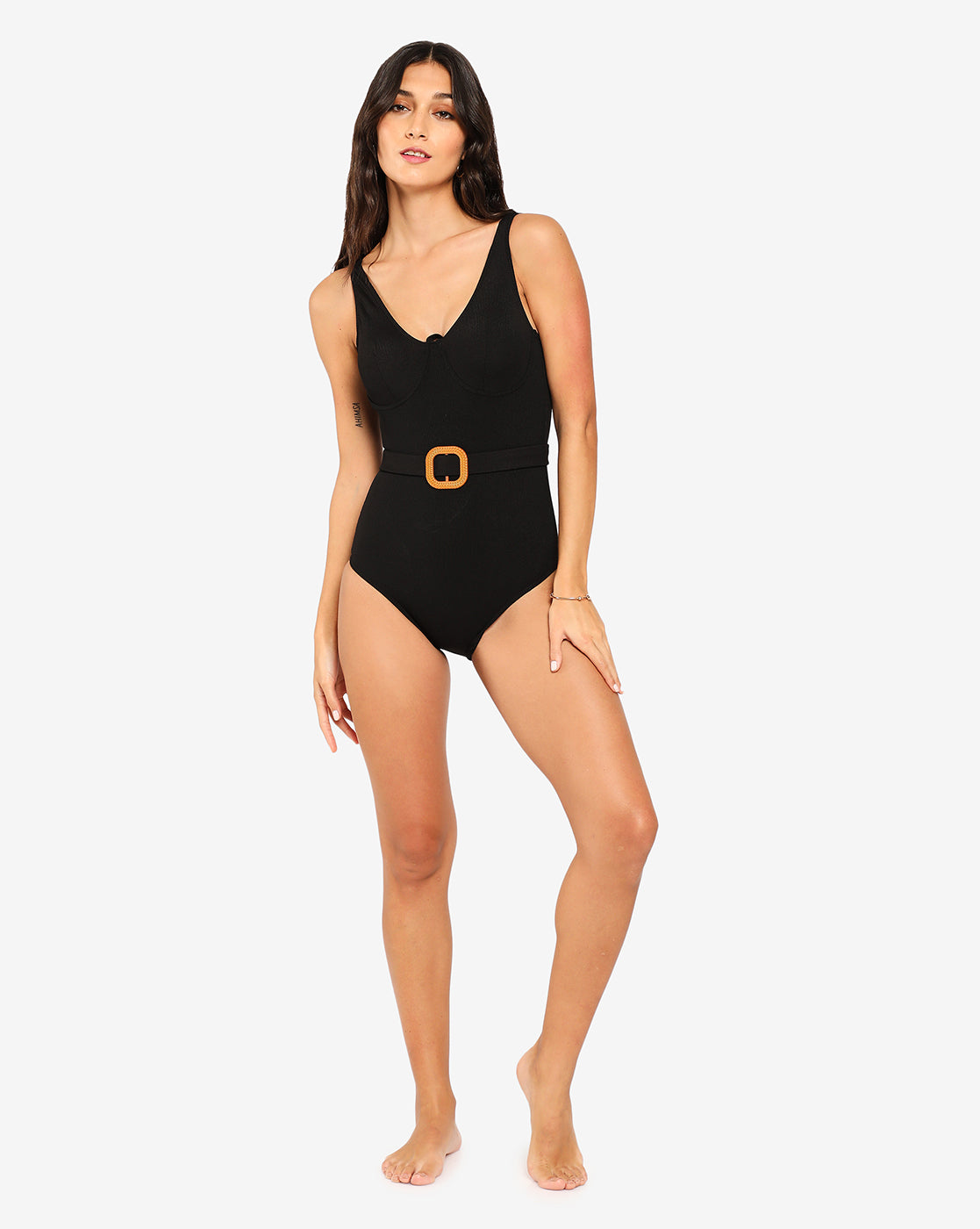 Belt Detailing Ribbed Swimsuit