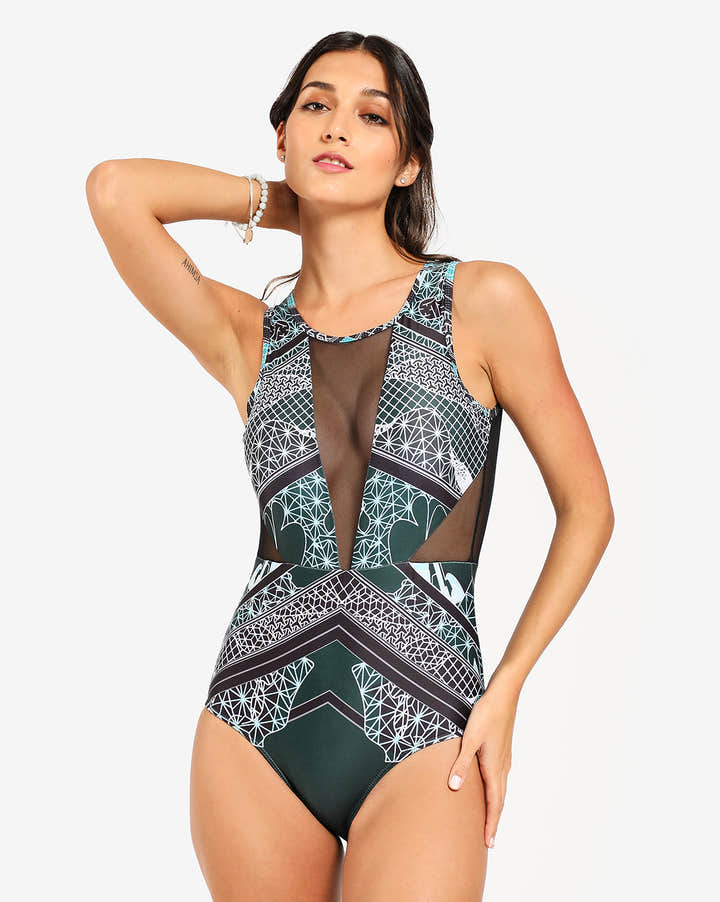 Printed Plunge Body Swimsuit