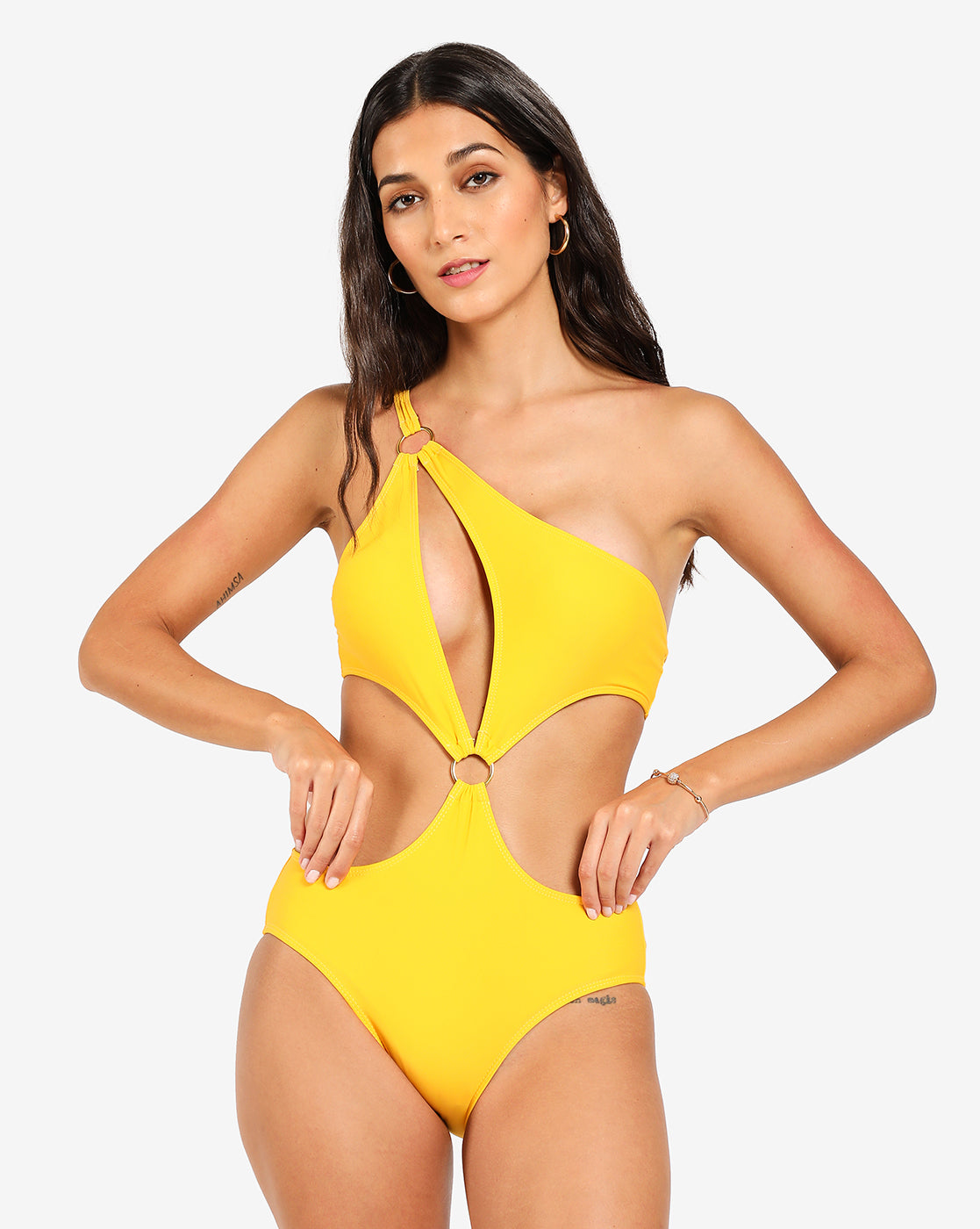 Yellow Solid Cut-Out Swimsuit