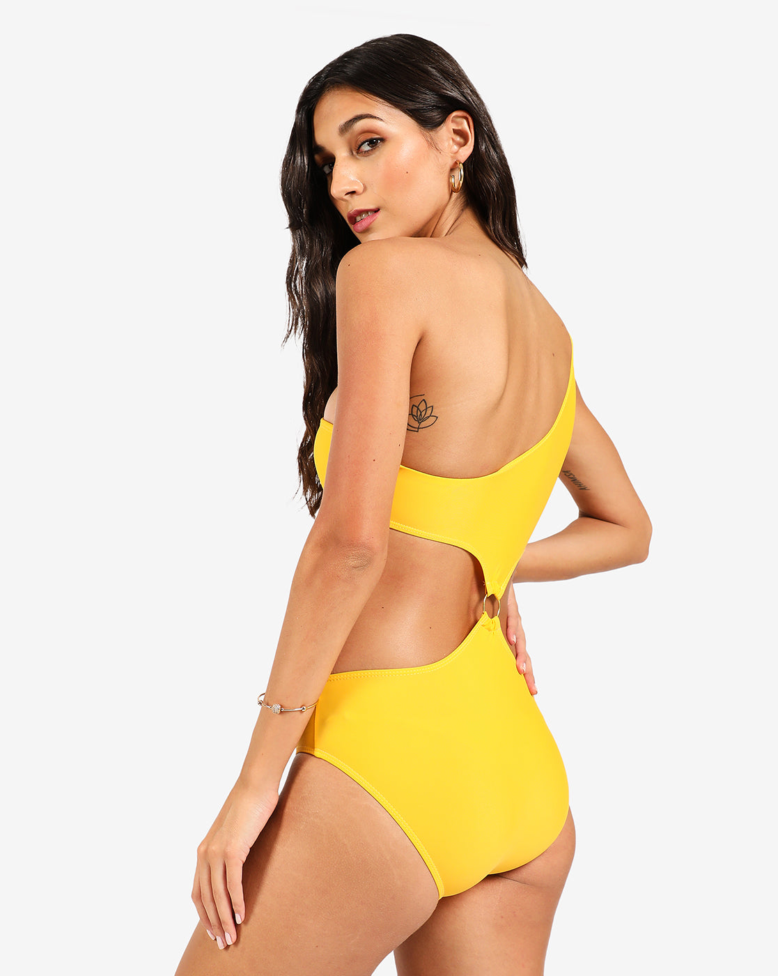 Yellow Solid Cut-Out Swimsuit
