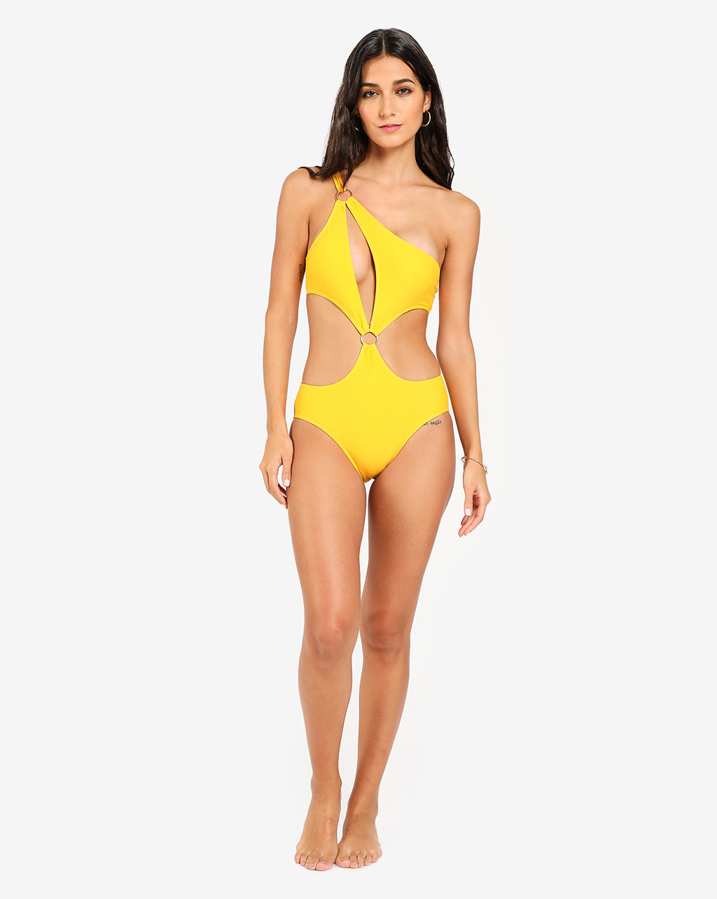 Yellow Solid Cut-Out Swimsuit