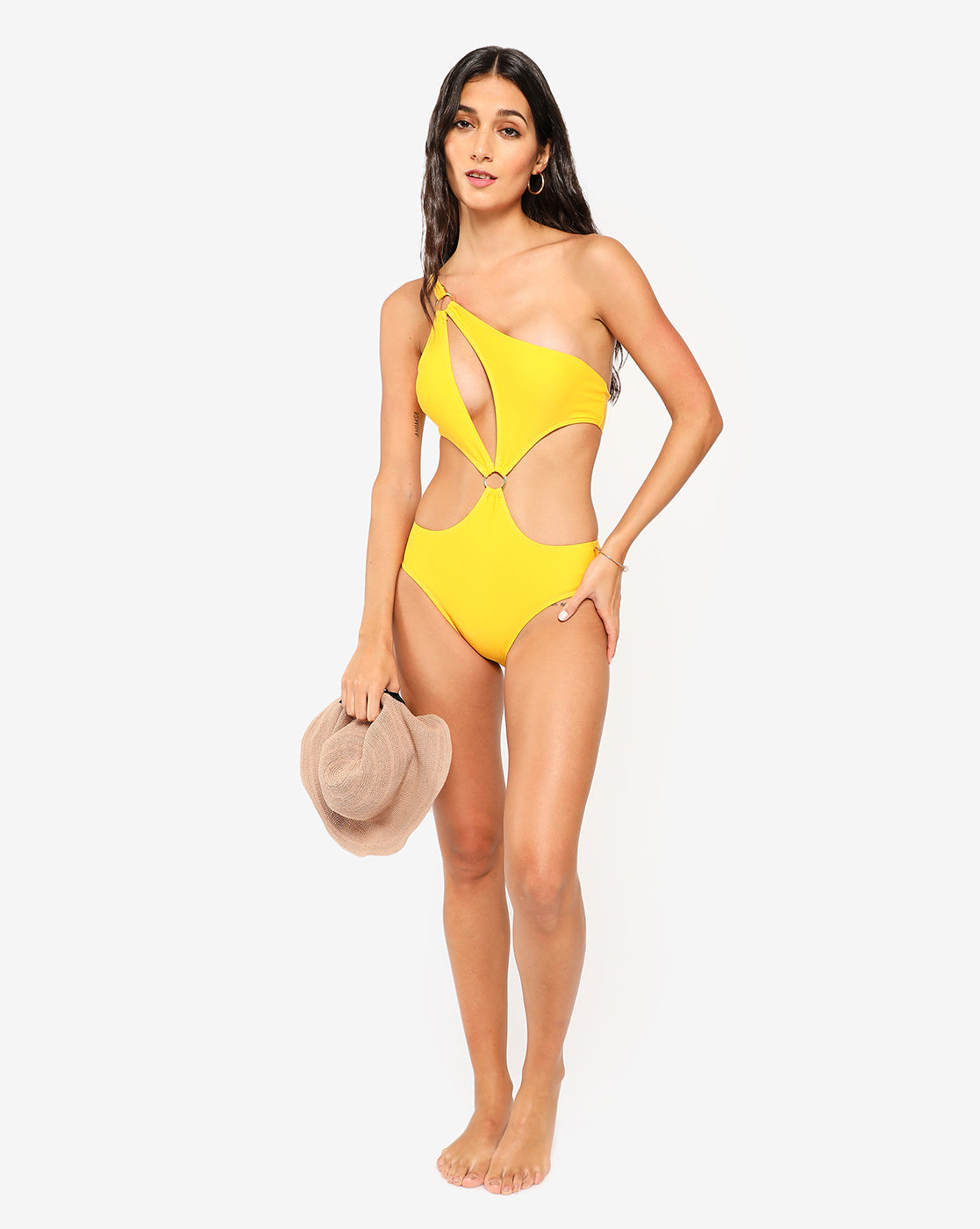 Yellow Solid Cut-Out Swimsuit