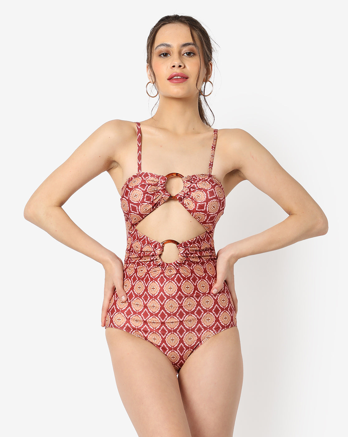 Printed Boho Cut-Out Swimsuit