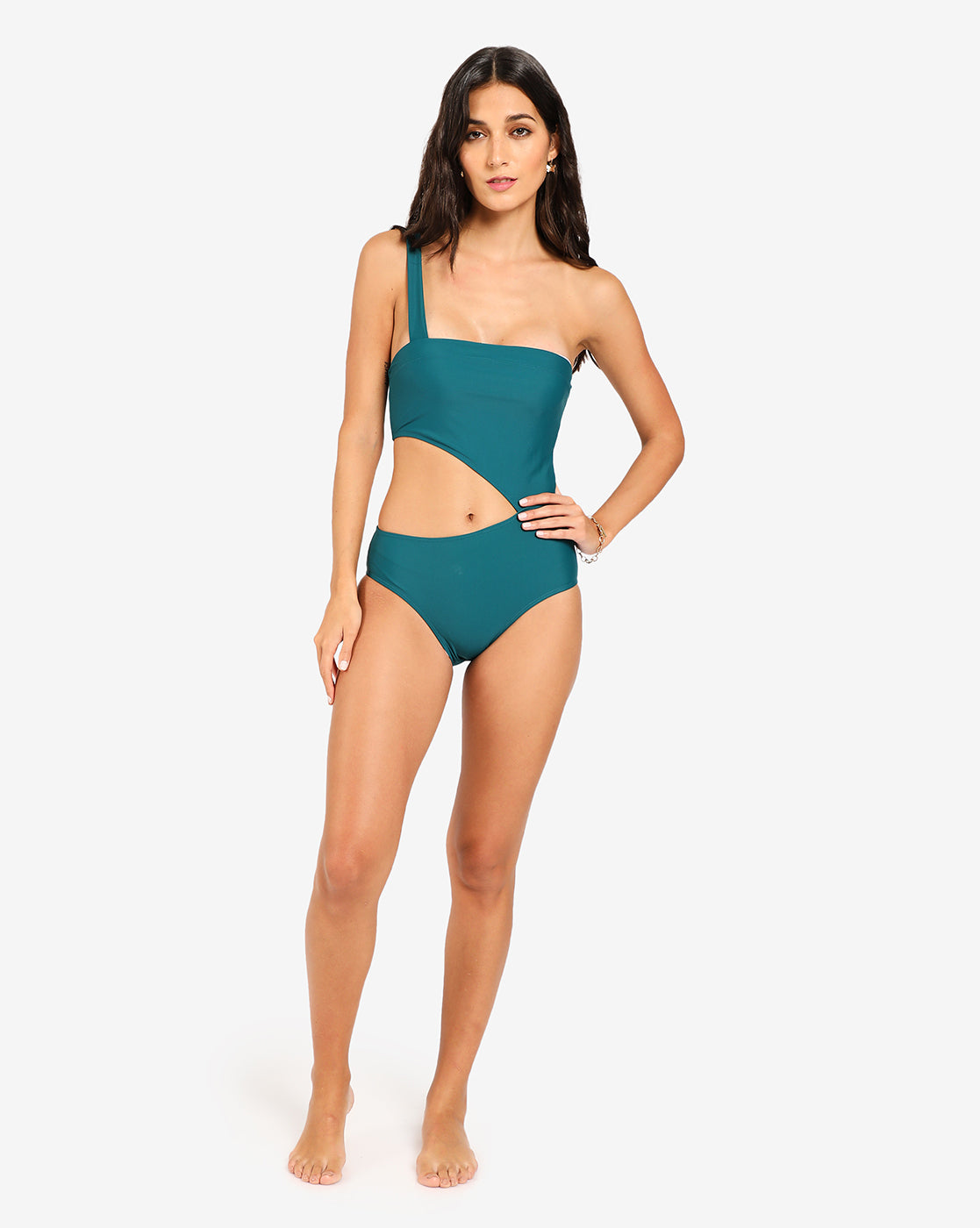 Green Solid Cut-Out Swimsuit