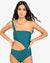Women green solid cut-out swimsuit