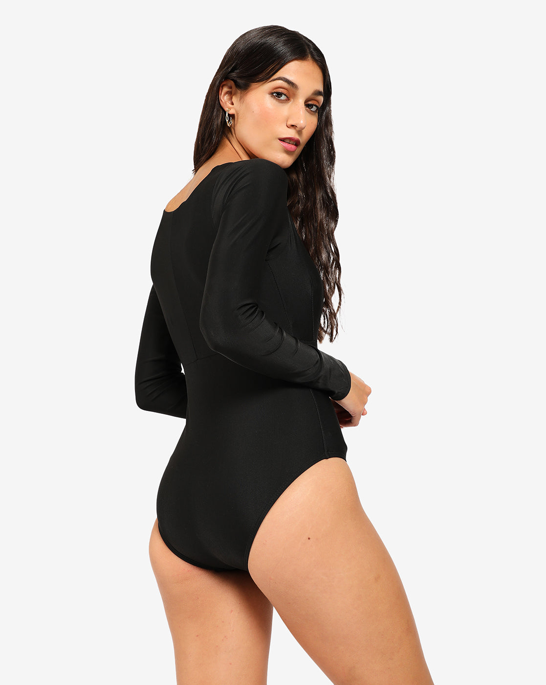 Black Solid Plunge Body Swimsuit
