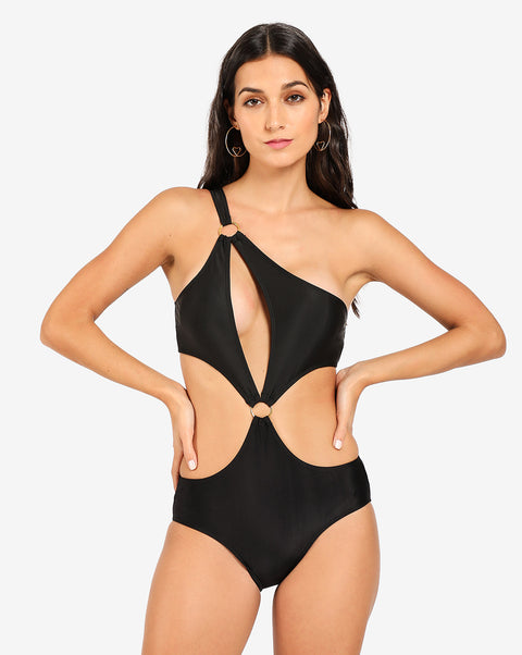 Black Solid Cut-Out Swimsuit