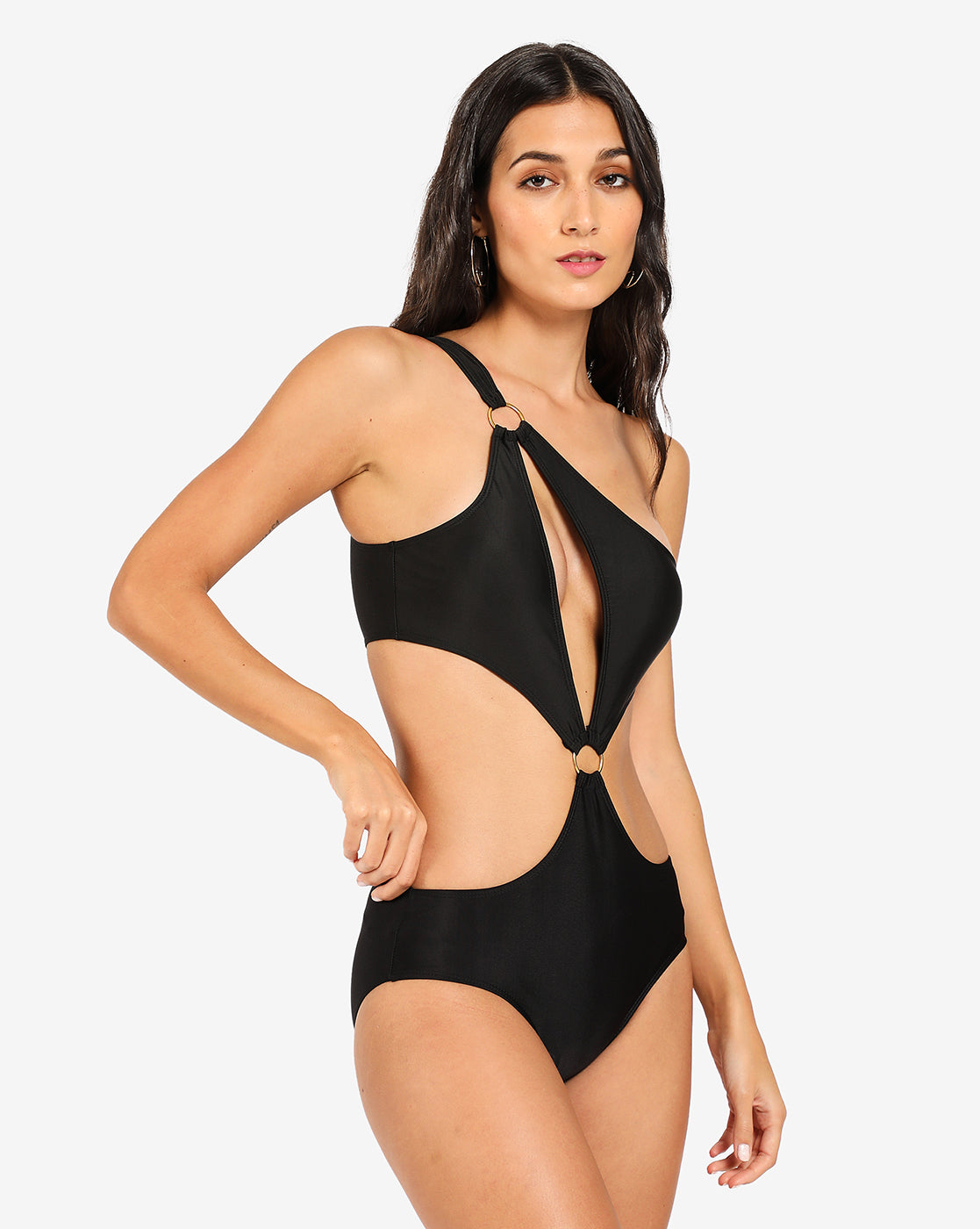 Black Solid Cut-Out Swimsuit