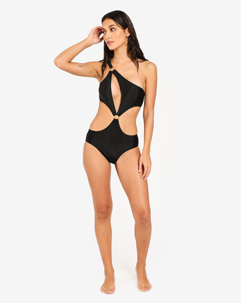 Black Solid Cut-Out Swimsuit