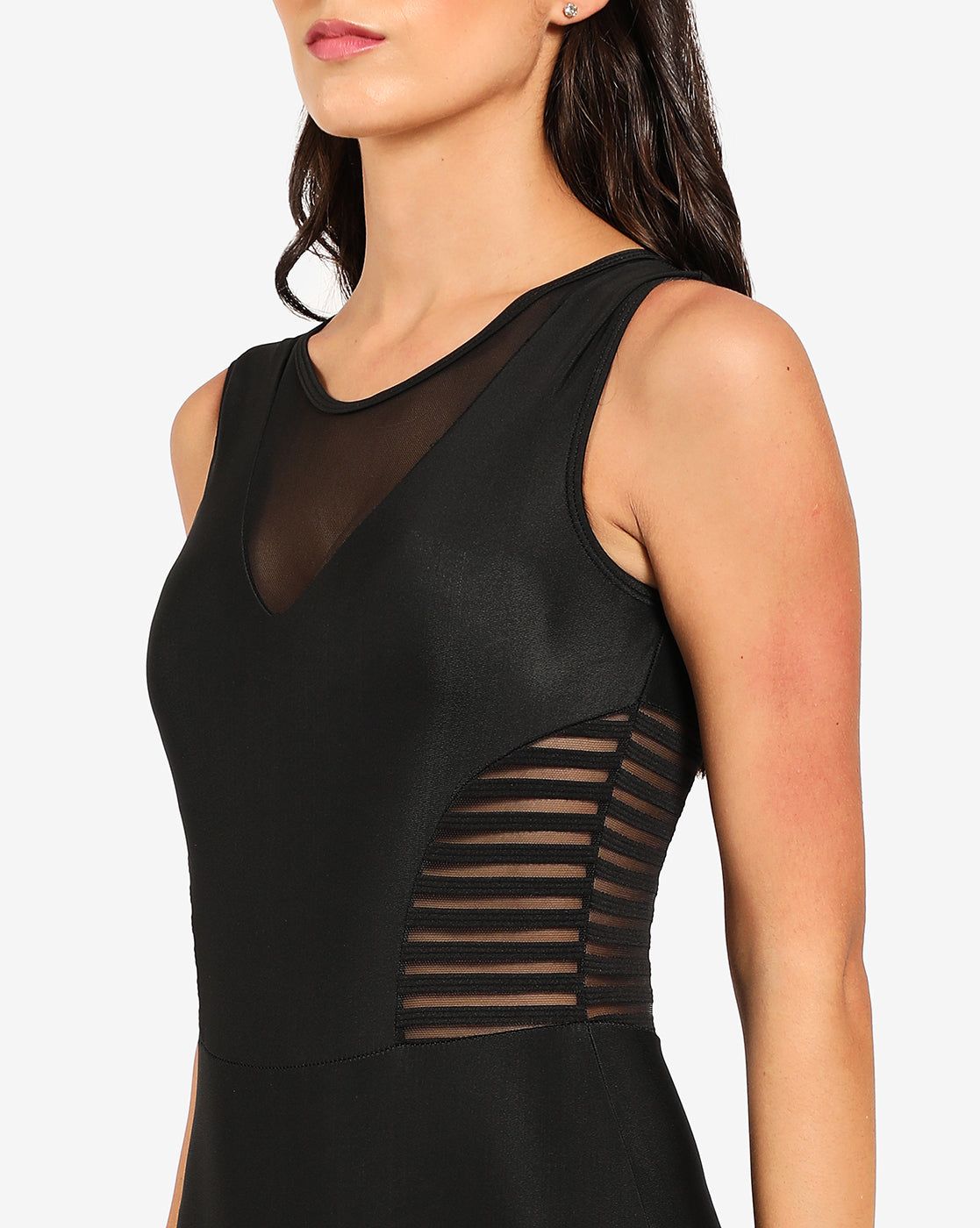 Black Solid Mesh One Piece Swimsuit