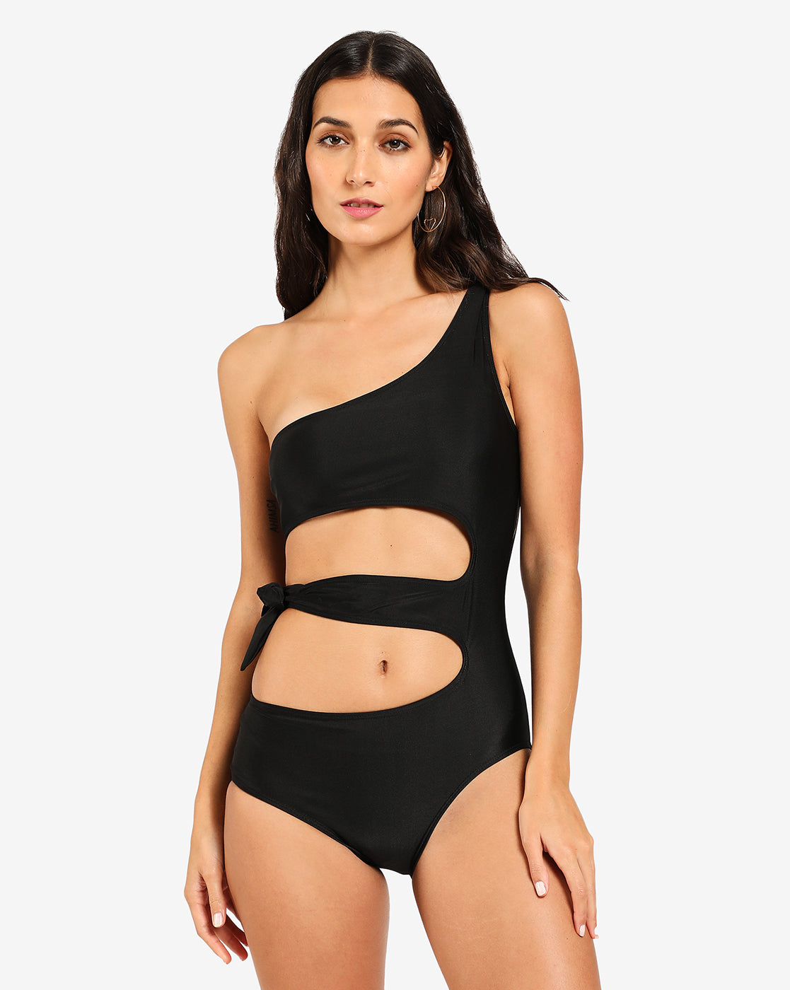 Black Solid Cut-Out One-Piece Swimsuit