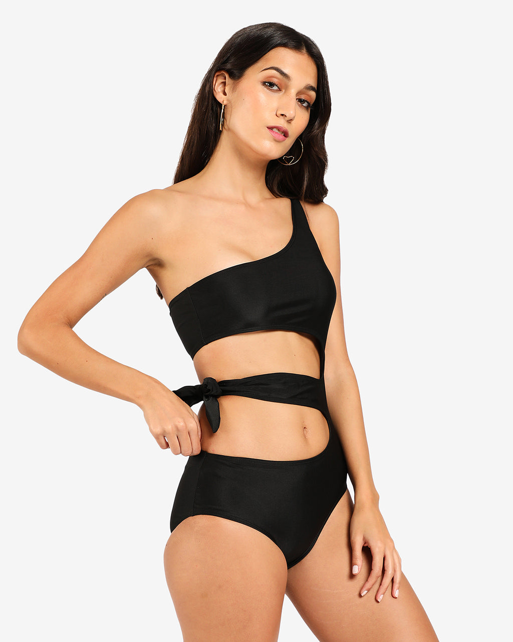 Black Solid Cut-Out One-Piece Swimsuit