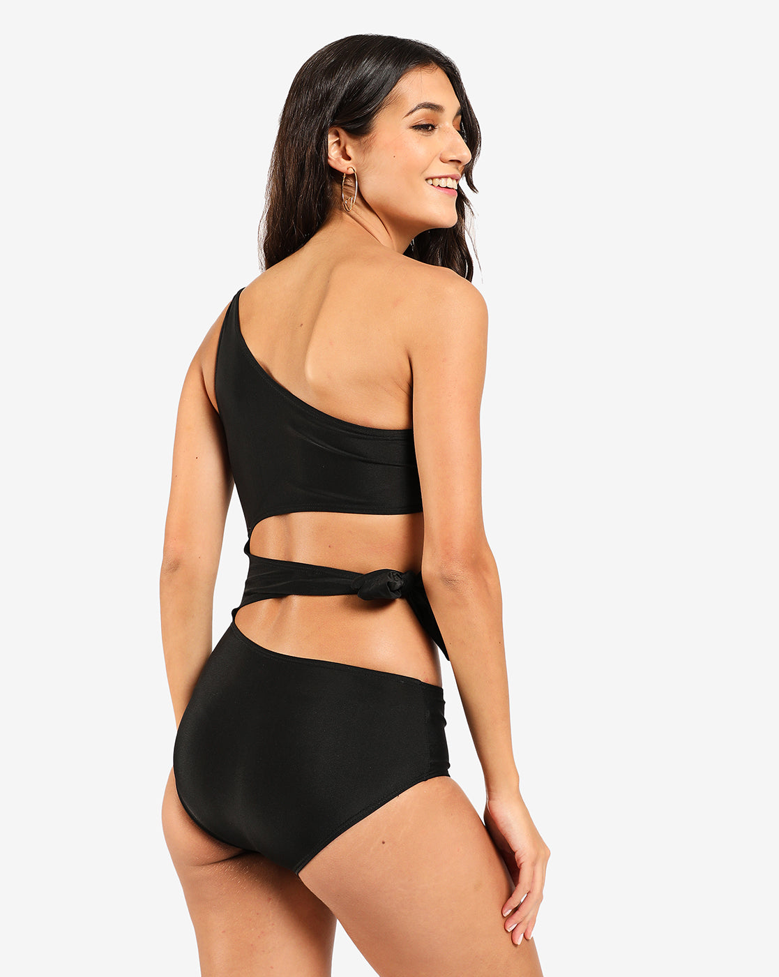 Black Solid Cut-Out One-Piece Swimsuit