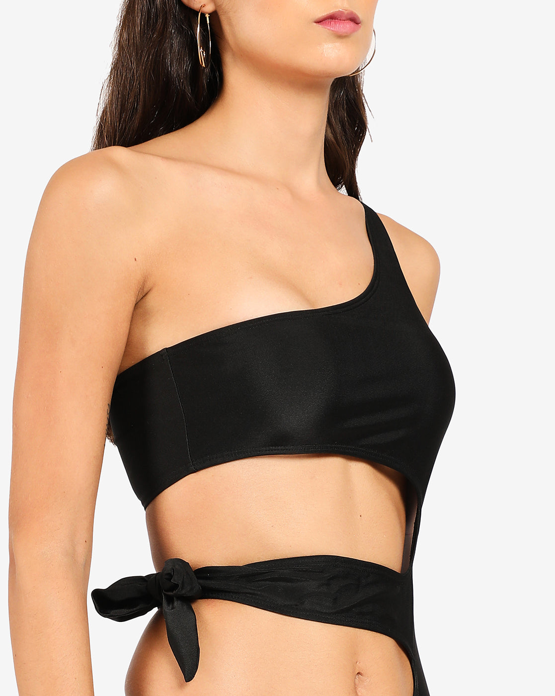 Black Solid Cut-Out One-Piece Swimsuit