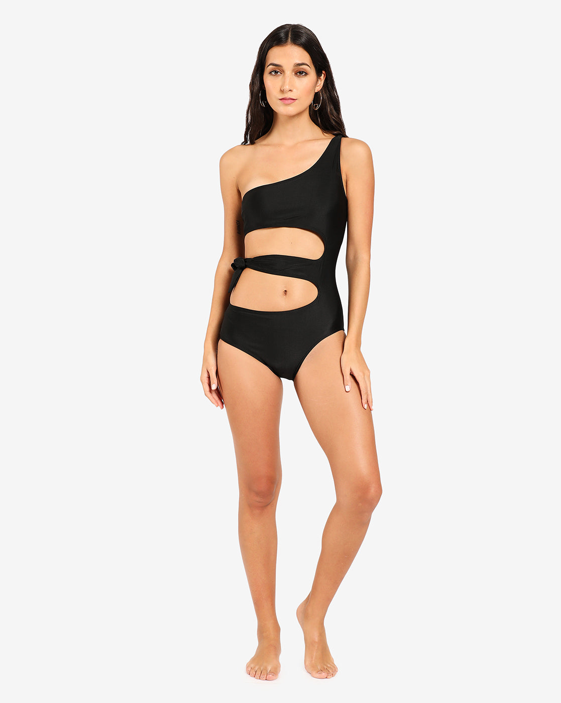 Black Solid Cut-Out One-Piece Swimsuit