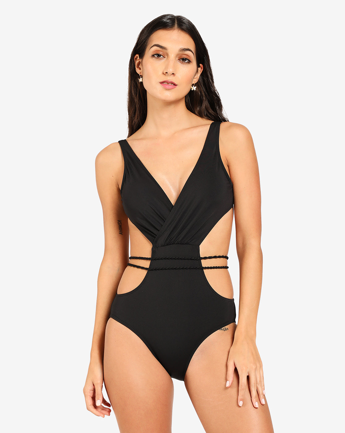 Black Solid Cut-Out One-Piece Swimsuit