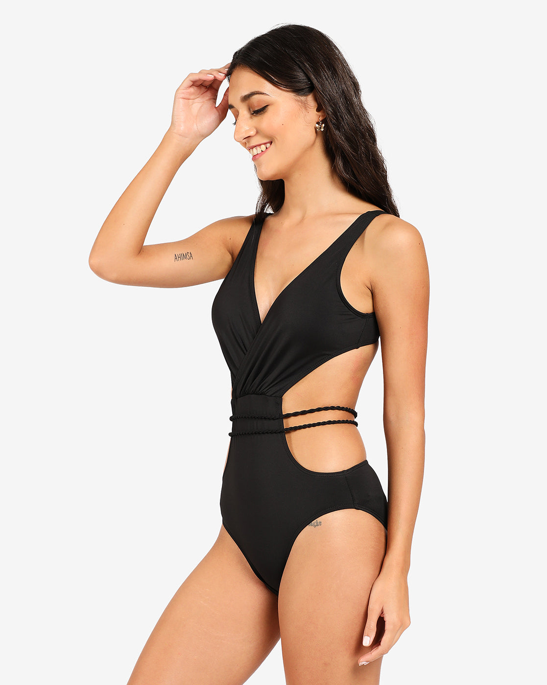 Black Solid Cut-Out One-Piece Swimsuit