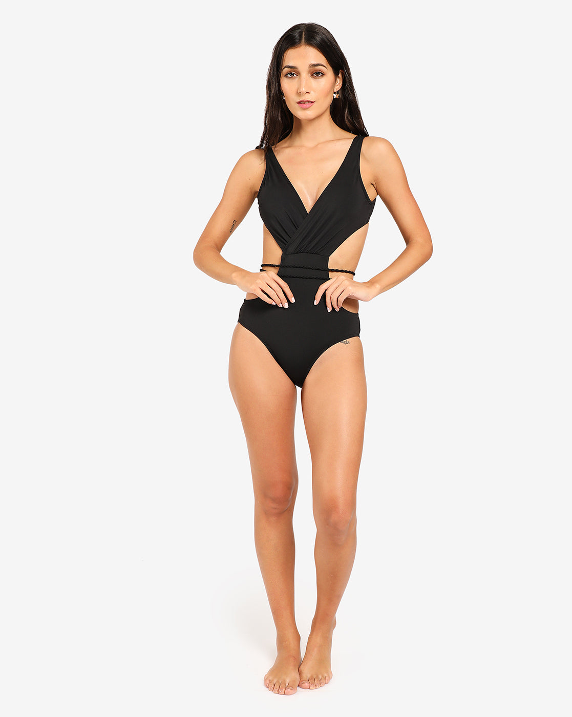 Black Solid Cut-Out One-Piece Swimsuit