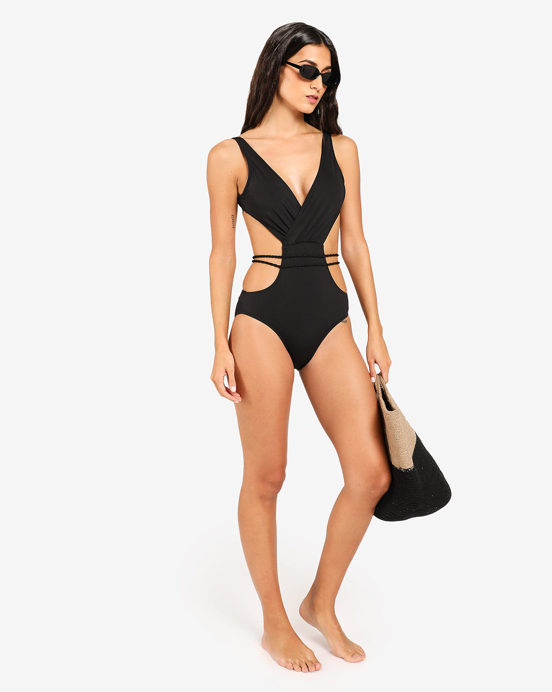 Black Solid Cut-Out One-Piece Swimsuit